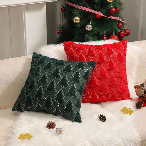 Weihnachtsbaum Pailletten Stickerei Plüsch Samt Kissenbezug Dekorative Kissenhülle Für Sofa Feiertag Heimdekoration