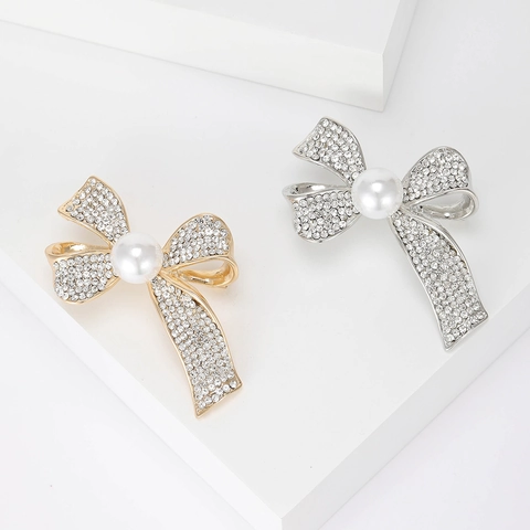 Spilla A Fiocco In Lega Con Strass E Perla Artificial Sintetica Elegante Pin Di Lusso Per Donna Matrimonio Banchetto Accessori Abbigliamento