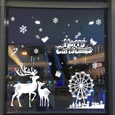 Christmas Static Window Stickers Removable PVC Wall Decals Reusable Santa Snowflake Deer Glass Decor For Shop Mall Home Holiday Party