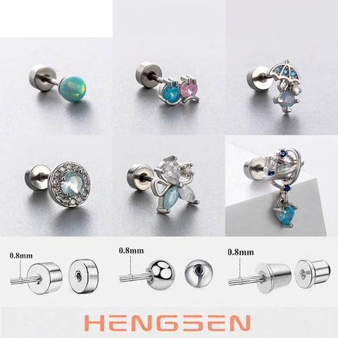 Titanium Stahl Knorpel Piercing Ohrstecker Schraubverschluss Zirkon Opal Planet Blume Regenschirm Formen Schmuck Für Frauen