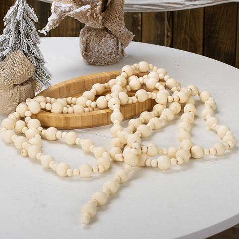 Wood Bead Garland Christmas Tree Decor Farmhouse Boho Style Natural Wooden Beads Hanging Decoration
