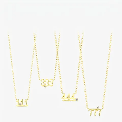 925 Sterling Silber Engel Nummer Halskette 18K Vergoldet Glückszahlen 111 333 444 777 Zirkon Anhänger Für Damen Elegant