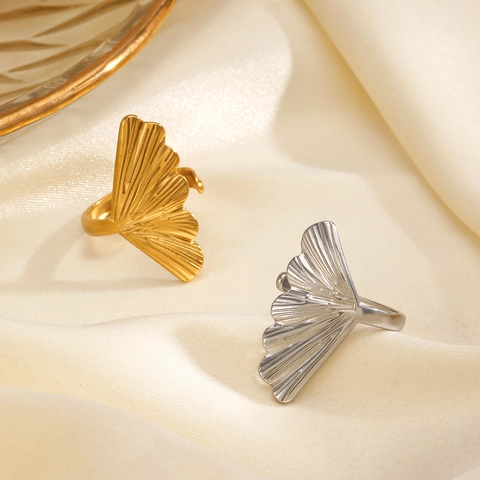 Anello Foglia Di Ginkgo Acciaio Inossidabile Regolabile Aperto Trama Delicata Gioielli Eleganti Da Donna
