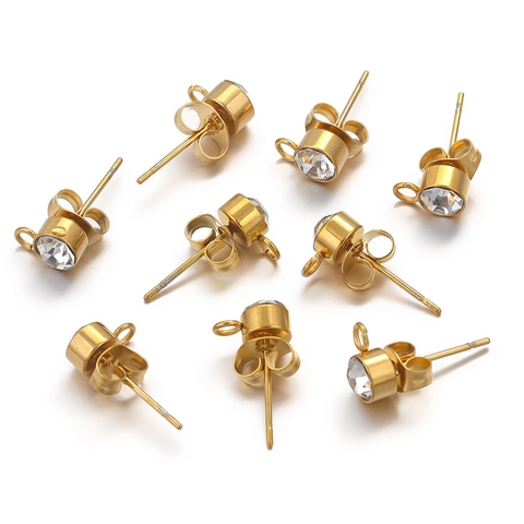 Pasadores Para Pendientes De Acero Inoxidable Con Diamantes De Imitación Y Anillos De Suspensión Para Hacer Joyas DIY