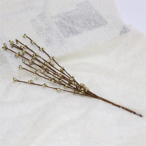 Artificial Golden Berry Branches Glistening Pip Berries Paper Wrapped Iron Wire Stem For Christmas Tree Holiday DIY Decor