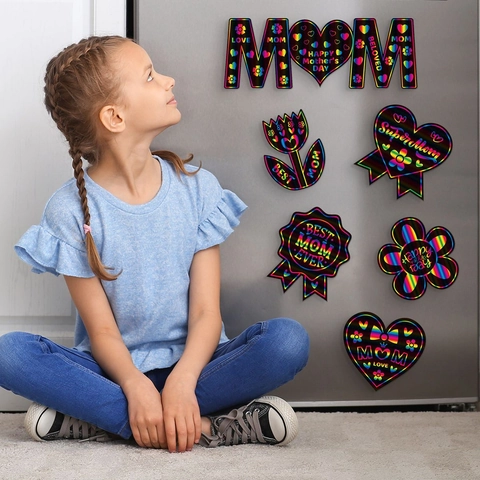 Kit De Papel De Arte De Raspado Arcoíris Día De La Madre Manualidades Decoraciones Forma De Corazón Con Lápiz De Madera Y Cintas