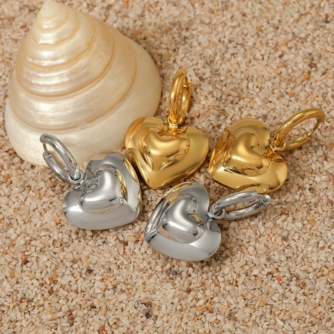 Puffy Hollow Heart Pendant Earrings Stainless Steel High Polished Mirrored Finish Fashion Jewelry For Women Elegant