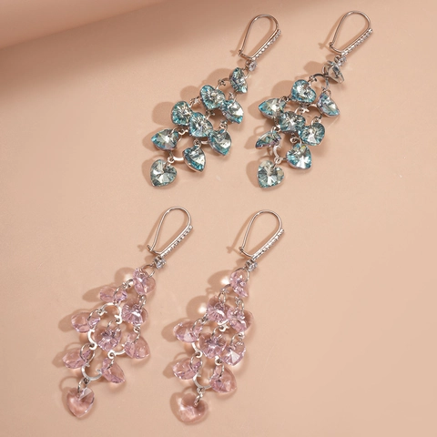 Vintage Heart Tassel Dangle Earrings Alloy Zircon Glass Crystal Long Drop Jewelry For Women With Steel Earring Post