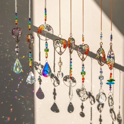 Crystal Tree Of Life Suncatcher Pendant Heart Rainbow Maker Window Garden Hanging Decor Chakra Stone Prism