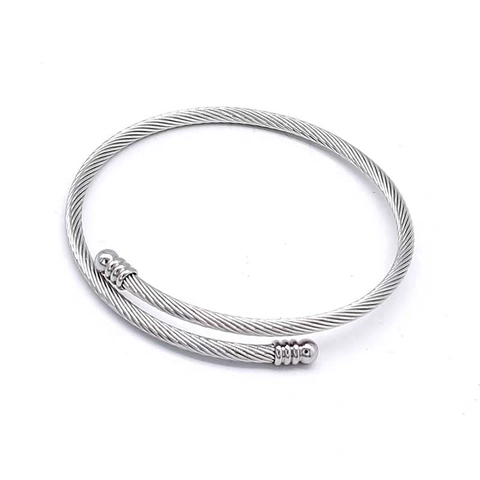 Stainless Steel Cable Open Bangle Bracelet With Copper Cap Ends Twisted Wire Minimalist Fashion Jewelry For Women