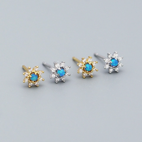 Orecchini A Lobo Fiore Margherita In Argento Sterling 925 Con Opale Blu E Zircone Gioielli Eleganti Per Donne