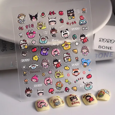 5D Nagelstickers Met Reliëf Stereoscopische Tekenfilm Meisjes Ontwerpen Waterdichte DIY Nagelkunst Voor Kinderen