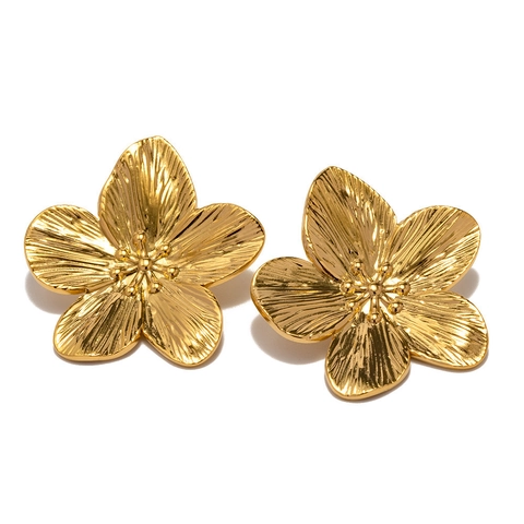 Vintage Bloem Oorknoppen Roestvrij Staal Mat Goud Zilver Getextureerd Flora Geometrisch Sieraden Voor Dames
