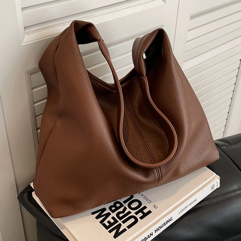 Bolso de Hombro para Mujer de Gran Capacidad Textura de Lichi Cuero PU Bolso de Cubo Minimalista para Uso Diario