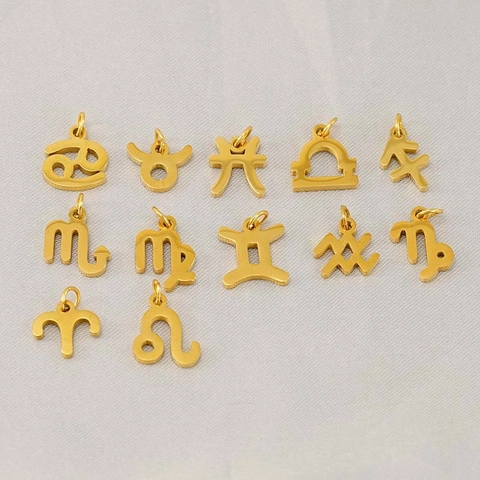 Zodiac Sign Pendant 18k Gold Plated 304 Stainless Steel Hollow Constellation Charms DIY Jewelry Making Women Men