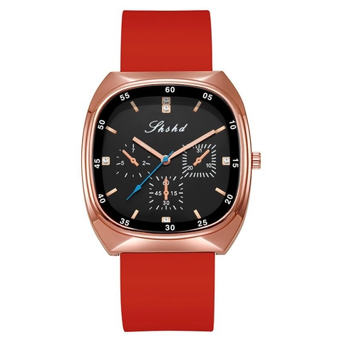 Fashion Women Quartz Watch Rose Gold Oval Case Silicone Strap Rhinestone Dial Chronograph Style Casual Ladies Wristwatch