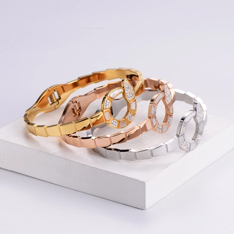 Elegante Bracciale A Serpente Acciaio Inossidabile 316L Con Madreperla E Strass Bracciale Aperto Da Donna