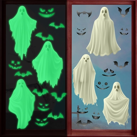 Halloween Ghost Window Stickers Luminous Glow In The Dark PVC Scary Bats Pumpkin Decor Decals For Party Home Decoration