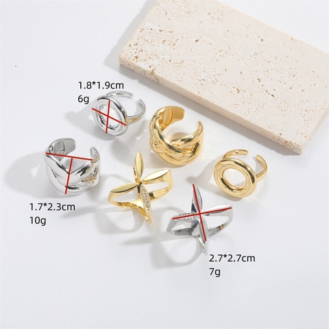 Copper Adjustable Open Ring With Zircon Cross Geometric French Retro Style Trendy Minimalist Jewelry For Women