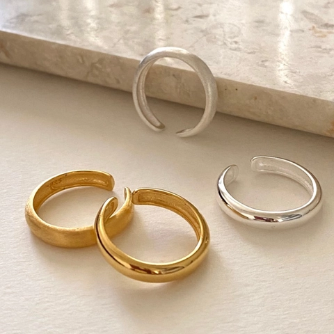 925 Sterling Silver Ring Minimalist Adjustable Open Finger Band Polished Plain Surface Geometric Fashion Jewelry Women