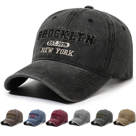 Vintage Washed Cotton Baseball Cap Embroidered Brooklyn Lettering Adjustable Retro Distressed Dad Hat For Men Women