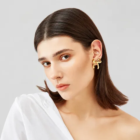 Mode Koperen Strik Oorknopjes Goud Zilver Lint Vorm Vergulde Sieraden Voor Vrouwen Elegant Individuele Sieraden