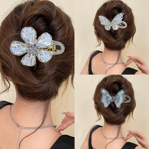 Elegante Legierung Zirkon Haarklammern Schmetterling Blume Bogen Design Ponytail Haargreifer Für Damen Haarschmuck