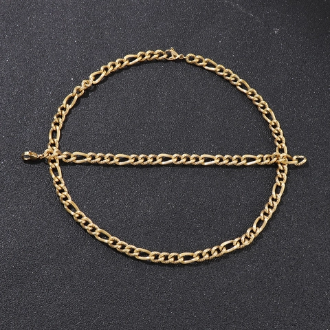Collar De Cadena Figaro De Acero Inoxidable Pulido Textura Patrón De Serpiente Hip Hop Streetwear Para Hombres Unisex