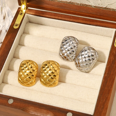 Roestvrij Staal Doorgestikt Patroon Oorknopjes Geometrisch Ovaal Minimalistisch Goud Zilver Verguld Vintage Mode Sieraden Dames