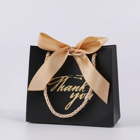 Wedding Candy Gift Bags With Ribbon Bow And Handle Cardstock Gold Foil Thank You Print Party Favor Packaging