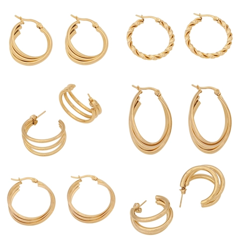 Minimalist Geometric C-Shape Earrings Stainless Steel Triple Layered Gold Tone Studs Jewelry For Women