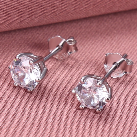 Classic Round Zircon Stud Earrings With 925 Sterling Silver Earring Post Six Prong Jewelry For Men And Women