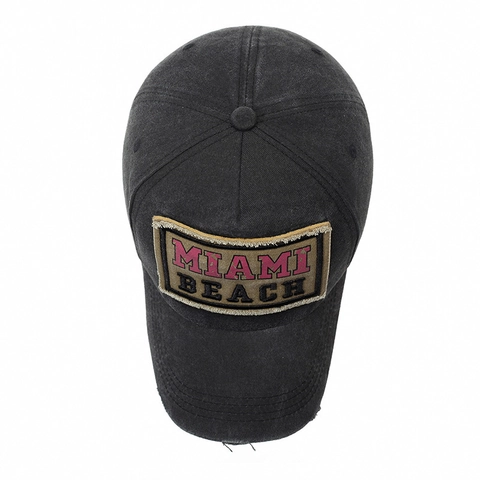 Cappello Da Baseball In Cotone Lavato Vintage Patch Lettere Miami Beach Distressed Retro Streetwear Berretto Regolabile Unisex