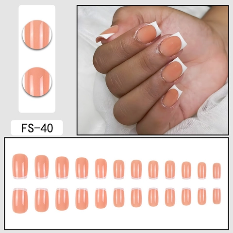 Press On Nails French White Tip Nude Base Square Shape Elegant Artificial Fake Nails For Women Wearable