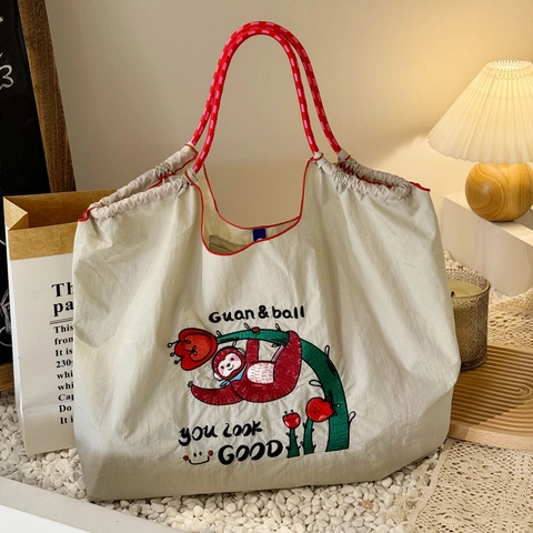 Unisex Medium Nylon Animal Cartoon Χαριτωμένα Κεντήματα Τετράγωνα Ανοιχτές Τσάντες Αγορών