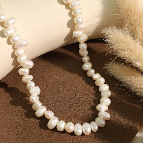 French Vintage Natural Freshwater Pearl Necklace For Women Titanium Steel Gold Plated Irregular Baroque Pearl Choker Necklace Jewelry