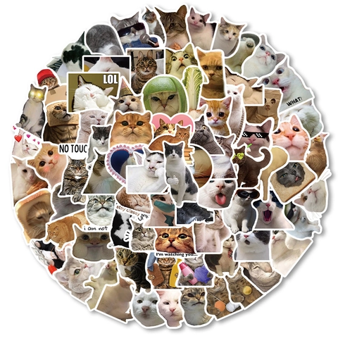 Autocollants Mèmes de Chat Mignon Dessin Animé Drôle Animal Imperméable PVC Décalcomanies pour Ordinateur Portable Bagages Skateboard Coque de Téléphone DIY Décoration