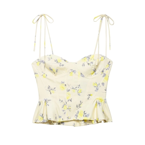 Dames Bloemen Camisole Korset Top Strikbandjes Hartvormige Halslijn Peplum Zoom Rits Achterkant Polyester Zomer Sexy Top
