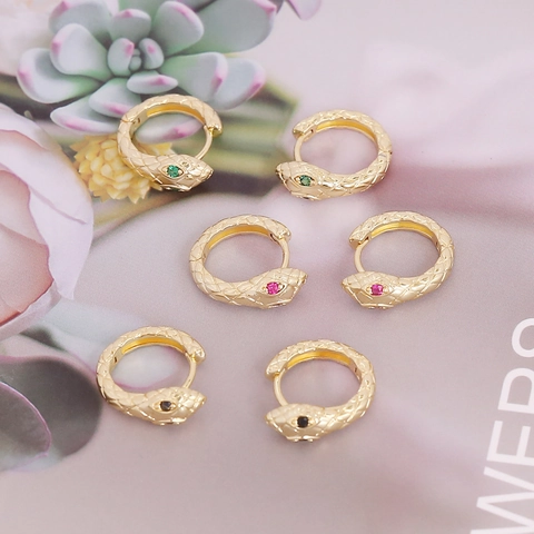 Orecchini A Cerchio A Serpente In Rame Zirconia Tono Oro Forma Animale Trama A Scaglie Gioielli Per Donna