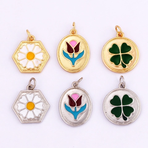 Colgantes Florales Abalorios De Cobre Esmaltado Para Creación De Joyas DIY Tulipán Margarita Rosa Accesorios Hechos A Mano