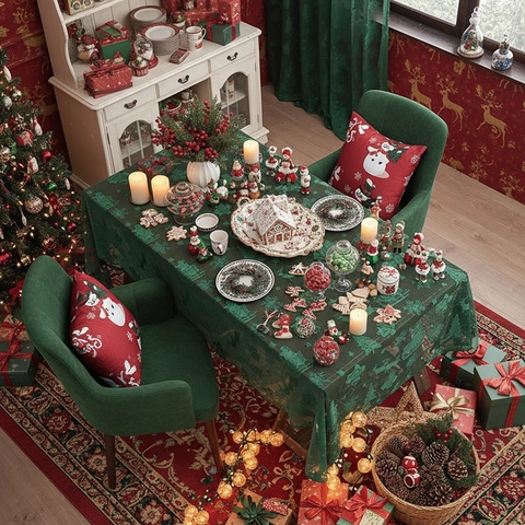 Christmas Lace Tablecloth Hollow Out Jacquard Table Runner Santa Reindeer Snowflake Patterns For Holiday Party Decoration