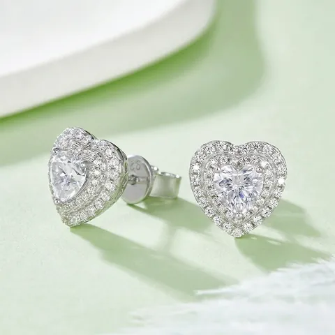 Lussuosi Orecchini a Bottone Moissanite a Cuore Perno in Argento Sterling 925 Gioielli Scintillanti ad Alta Chiarezza per Donna Regalo di Nozze
