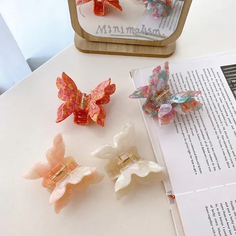 Butterfly Hair Claw Clip Acetate Marble Pattern Double Layer Hair Accessories Stylish Large Jaw Clip For Women Girls
