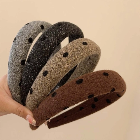 Polka Dot Padded Headband Sponge High Top Hairband Women Velvet Thick Hair Hoop Vintage Korean Style Elegant Accessory