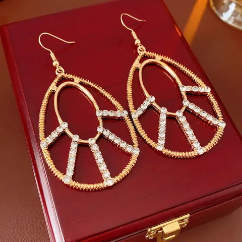 Böhmische Wassertropfen Hohl Ohrringe Legierung Strass Hängeschmuck Mit Silver Earring Post Vintage Ethnischen Stil Damen