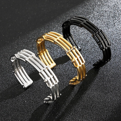 Bracelet Jonc Ouvert Pour Homme Acier Titane Multicouche Géométrique Mécanique Industriel Rock Punk Biker Style