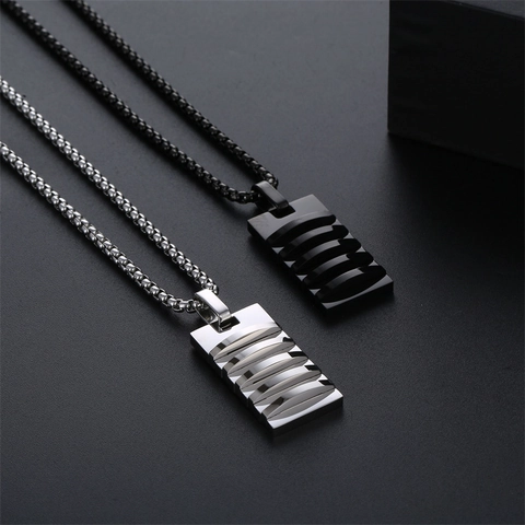 Herren Rechteck Anhänger Halskette Edelstahl Horizontale Streifen Militär Dog Tag Stil Schmuck Gold Silber Schwarz