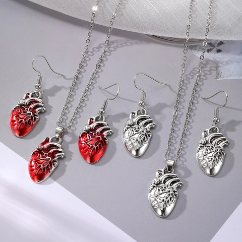 Anatomisches Herz Anhänger Halskette Ohrringe Legierung Emaille Gothic Vintage Punk Halloween Cosplay Schmuck