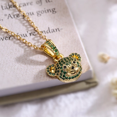 Collana Con Ciondolo A Forma Di Orsetto In Rame Placcato Oro 18K Micro Pavé Zirconi Colorati Gioielli Di Moda Per Donne