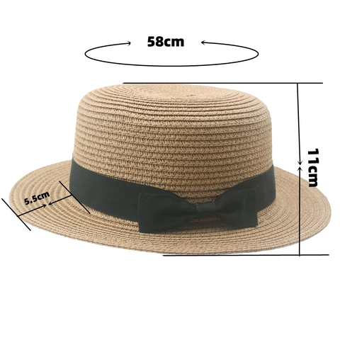 Chapeau De Paille Boater Pour Femmes Été Plage Protection Solaire Ruban Nœud Style Vintage Respirant Fait Main